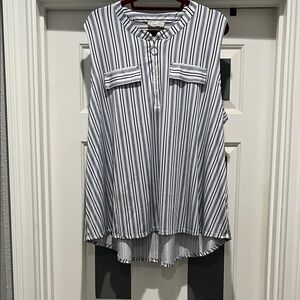 Striped Sleeveless Henley Cami in Blue & White